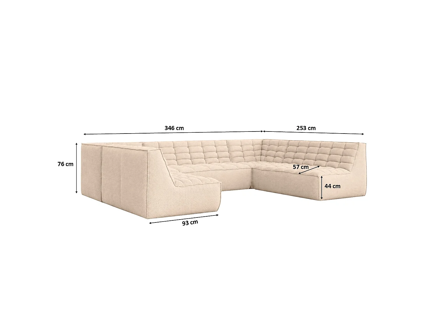 Canapé d’angle modulable U XL en U, tissu peluche Pop, crème, LAZY U XL