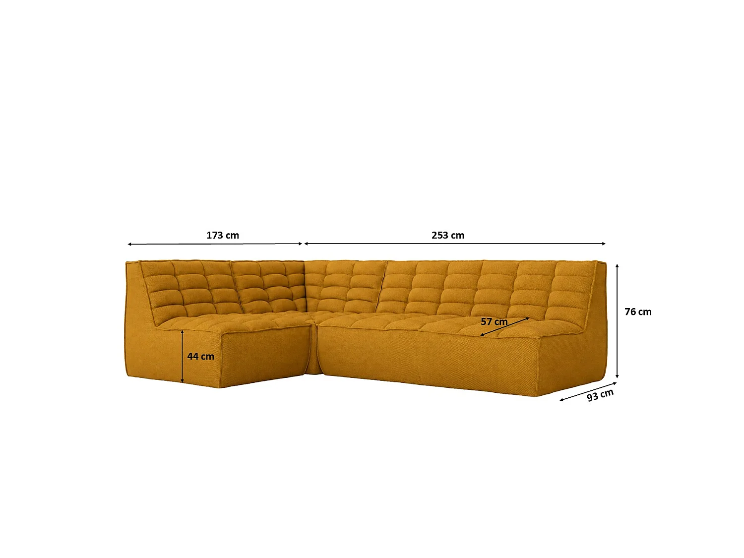 Canapé d’angle modulable en L, tissu peluche Pop, moutarde, gauche, LAZY L mini