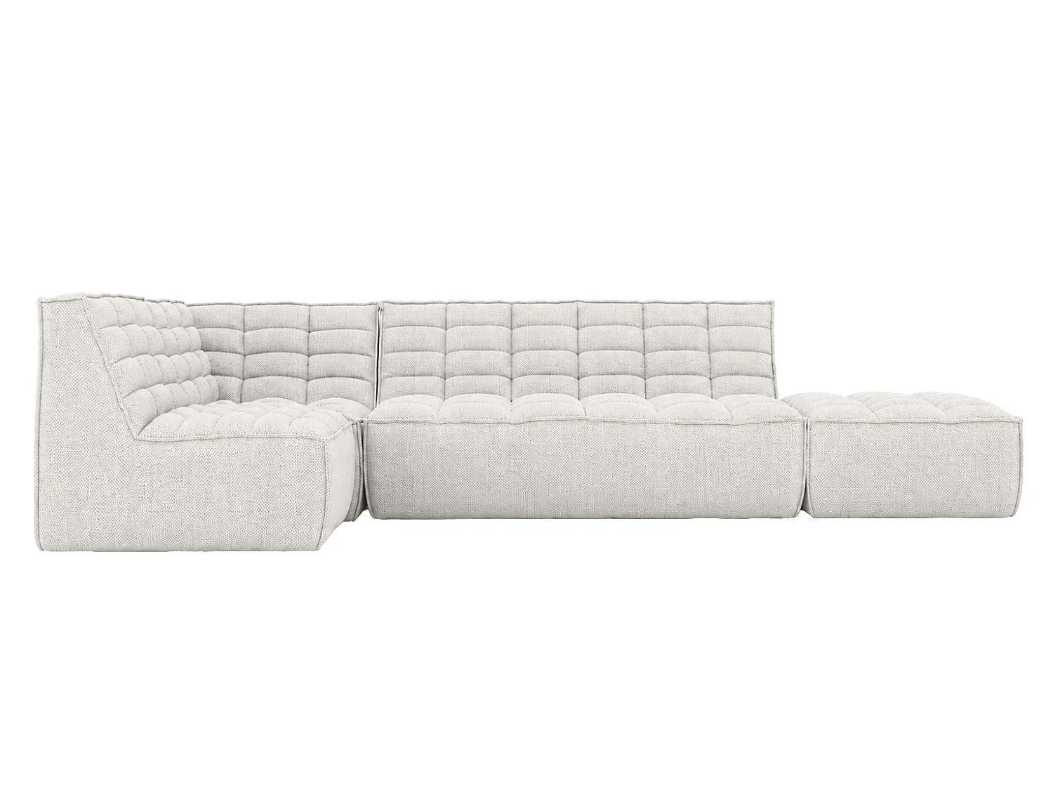 Divano angolare modulare a L con pouf, tessuto peluche Pop, bianco ghiaccio, sinistra, LAZY L con pouf
