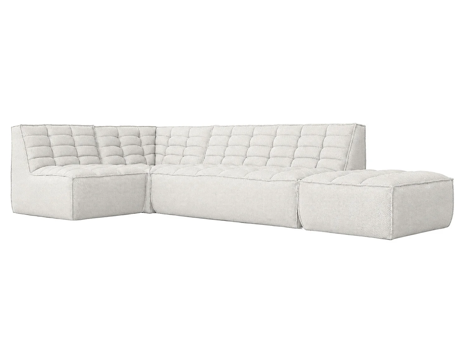 Divano angolare modulare a L con pouf, tessuto peluche Pop, bianco ghiaccio, sinistra, LAZY L con pouf