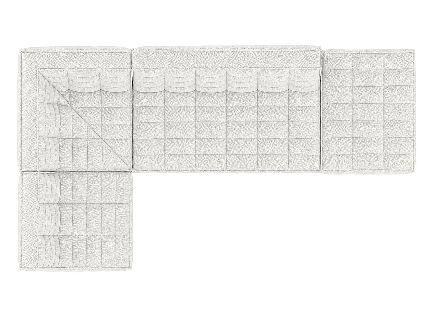 Divano angolare modulare a L con pouf, tessuto peluche Pop, bianco ghiaccio, sinistra, LAZY L con pouf