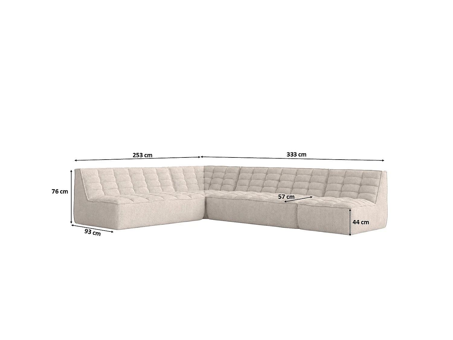 Canapé d’angle modulable en L, tissu peluche Pop, beige, droite, LAZY L