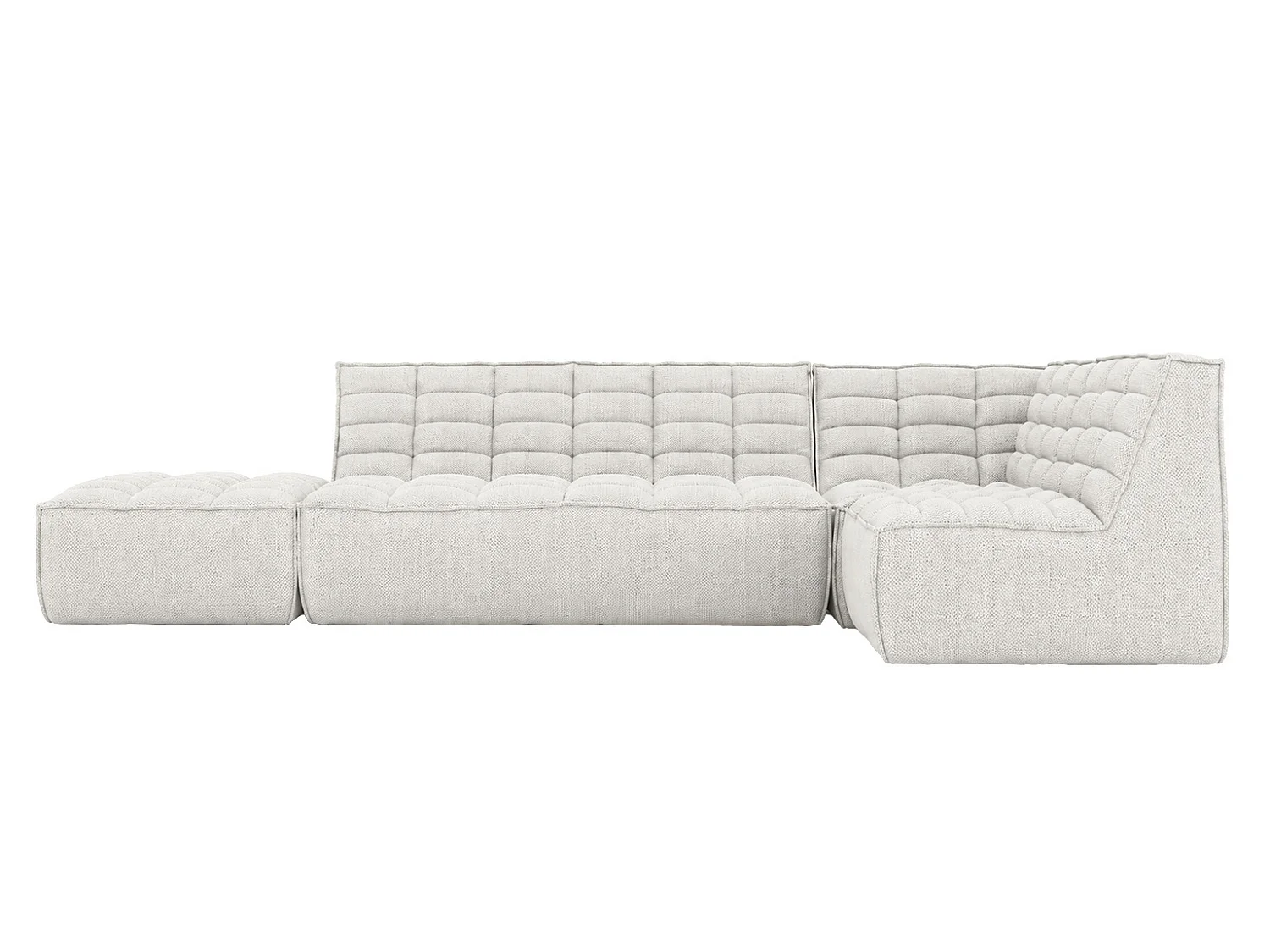 Canapé d’angle modulable en L avec pouf, tissu peluche Pop, blanc glacé, droite, LAZY L avec pouf