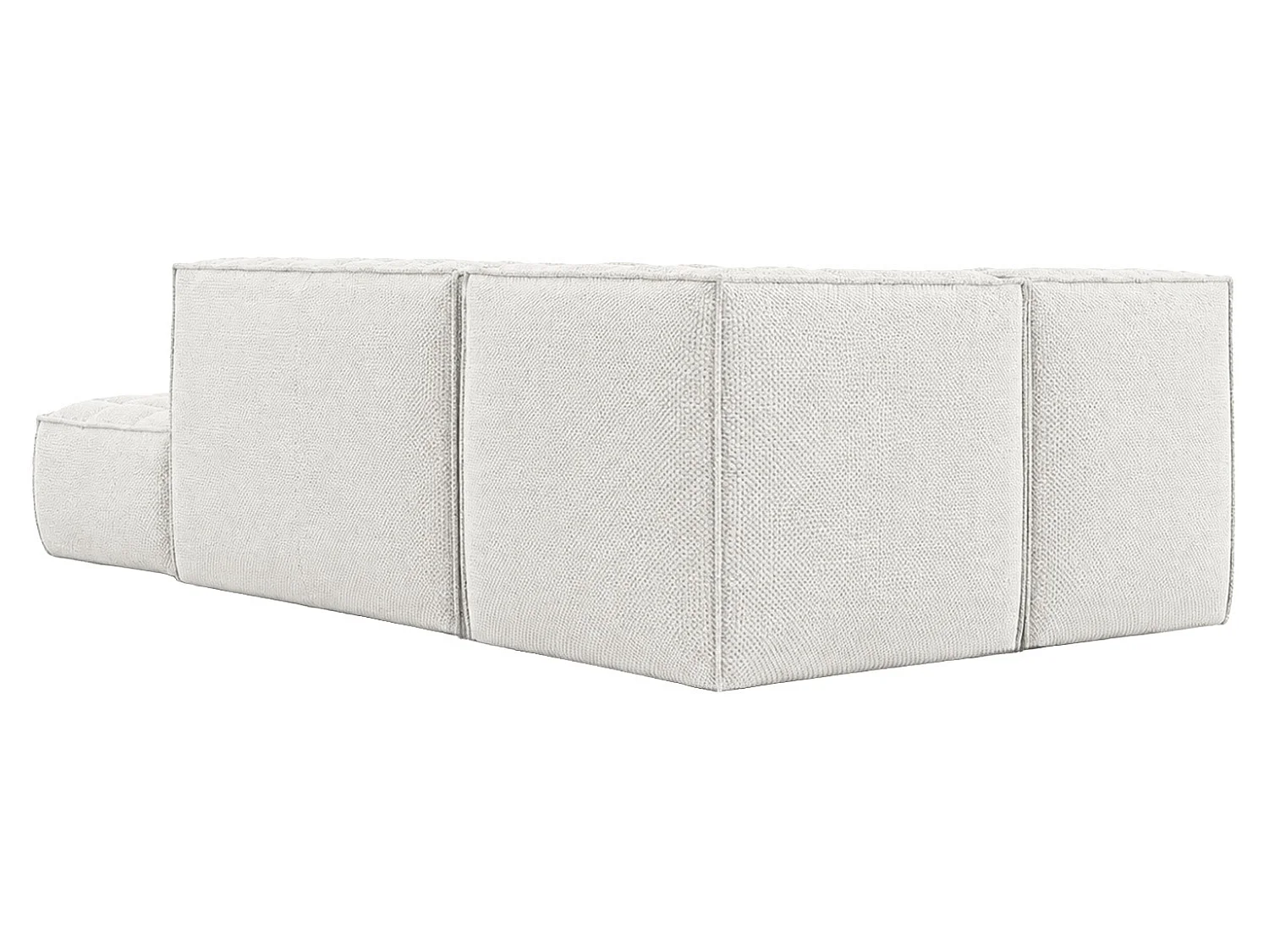 Canapé d’angle modulable en L avec pouf, tissu peluche Pop, blanc glacé, droite, LAZY L avec pouf