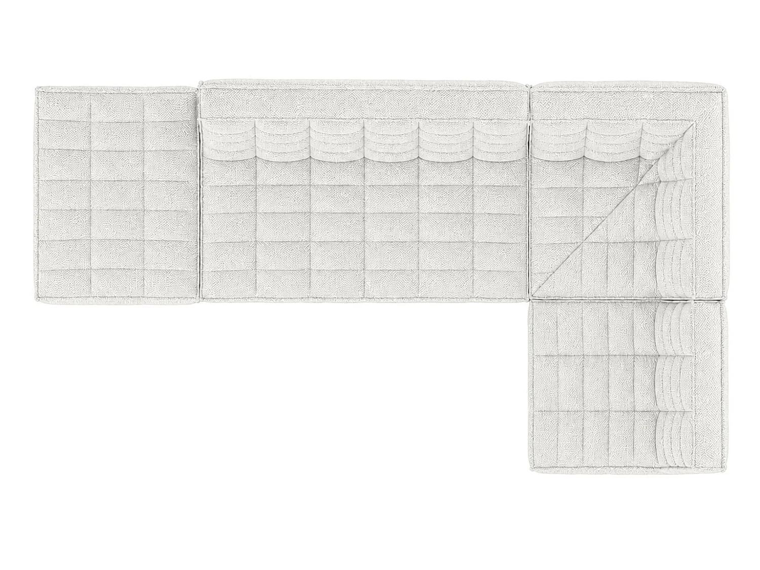 Canapé d’angle modulable en L avec pouf, tissu peluche Pop, blanc glacé, droite, LAZY L avec pouf