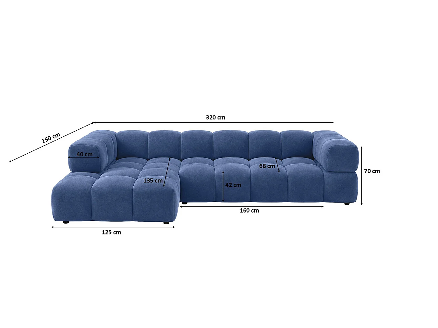 Divano angolare a L, tessuto velluto Bluvel, blu inchiostro, sinistra, Averro XL