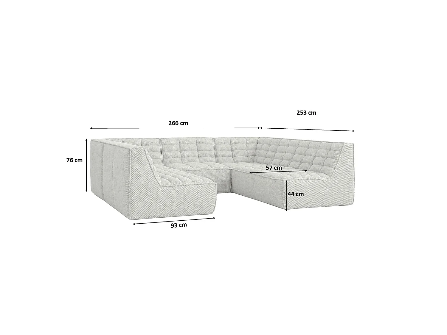 Canapé d’angle modulable Corner en U, tissu peluche Pop, blanc glacé, LAZY U CORNER
