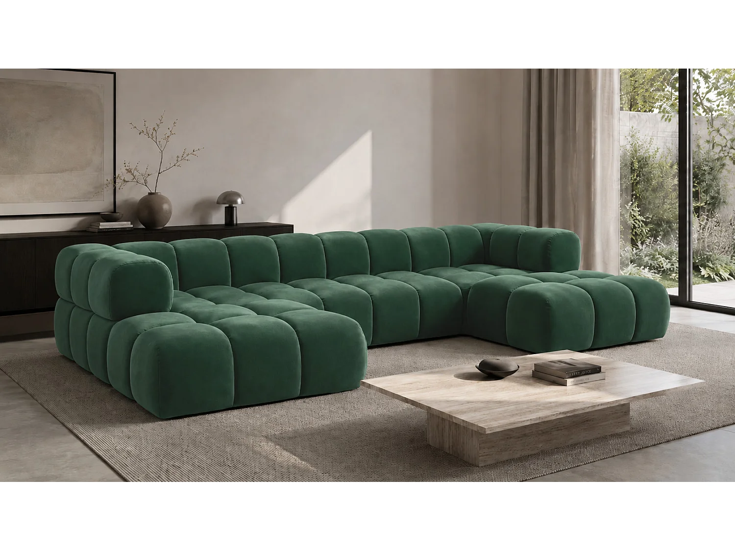Divano angolare a U, tessuto velluto Bluvel, verde, Averro U XL