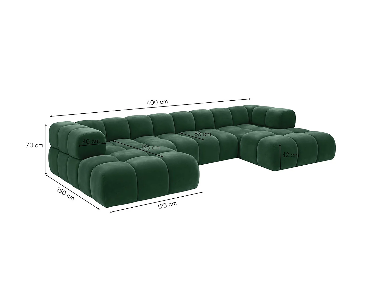 Divano angolare a U, tessuto velluto Bluvel, verde, Averro U XL