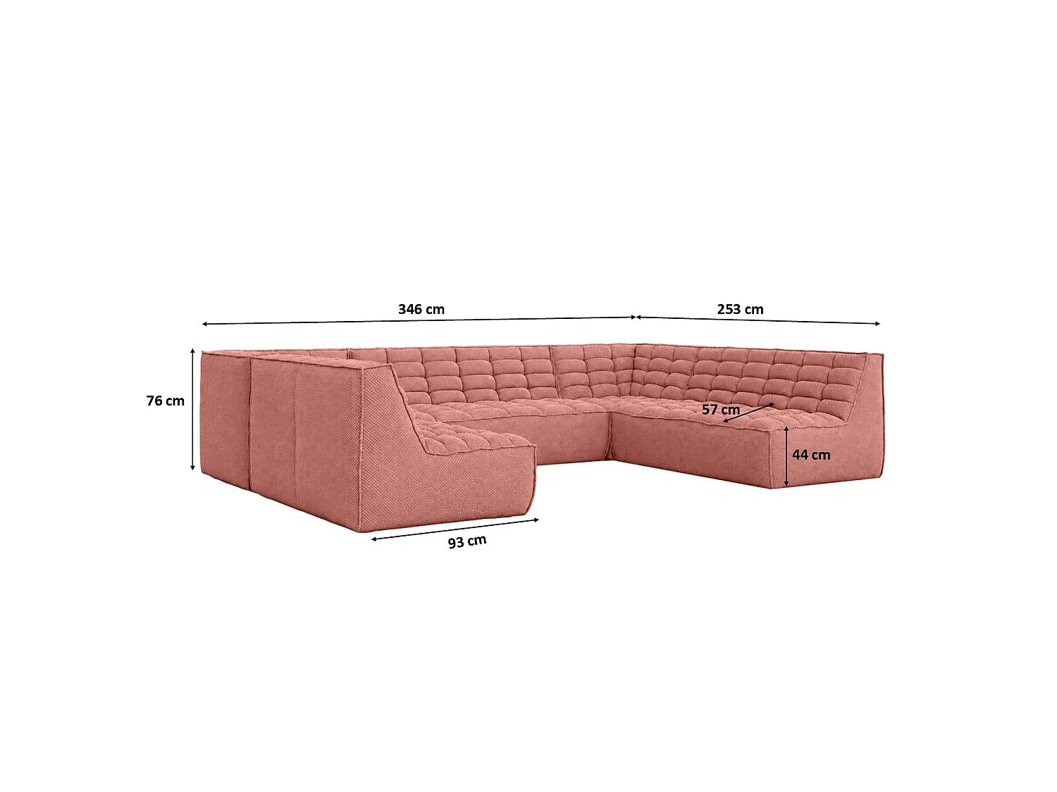 Canapé d’angle modulable U XL en U, tissu peluche Pop, rose, LAZY U XL