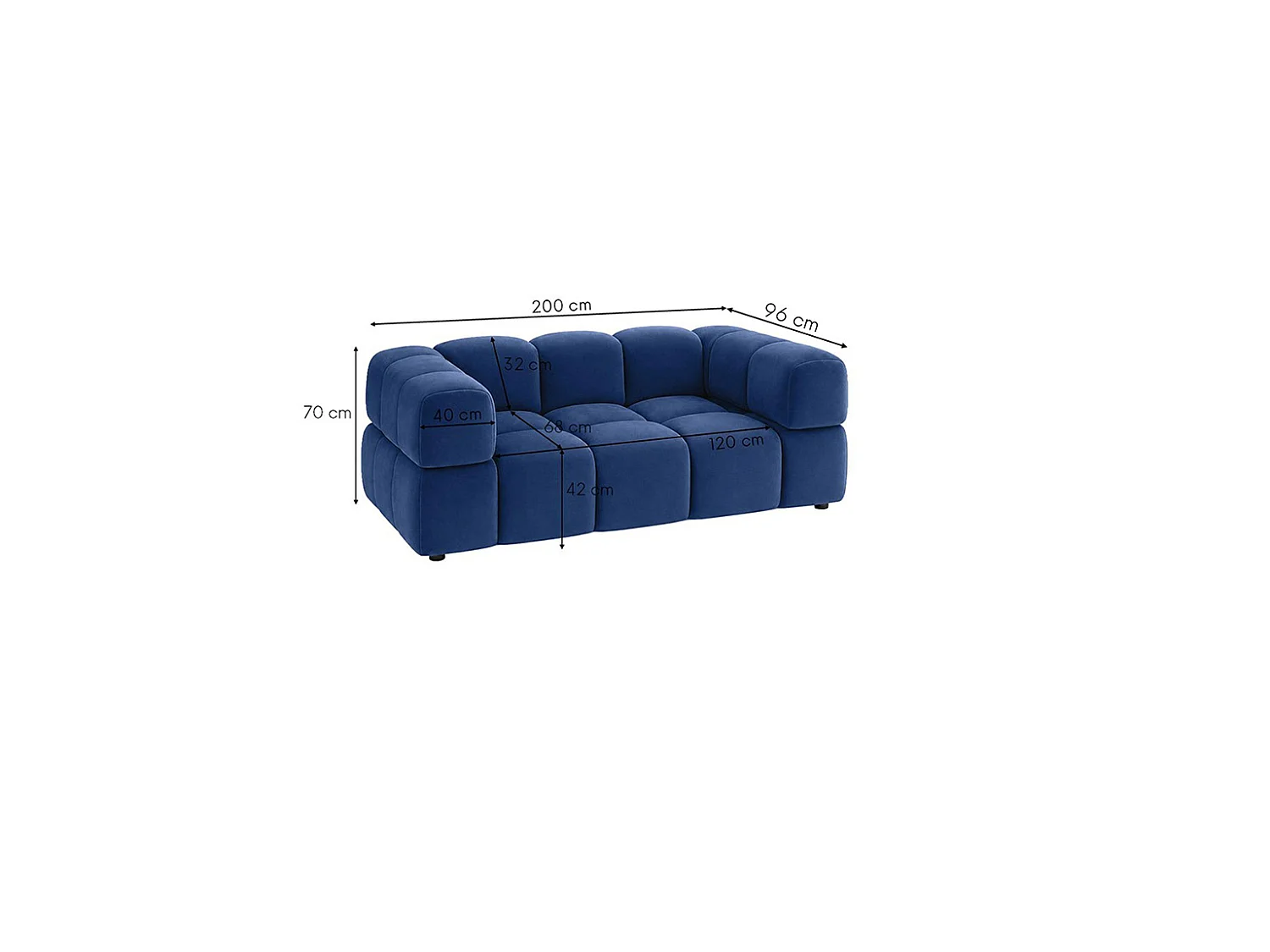 2-zitsbank, bank, veloursstof Bluvel, inktblauw, Averro