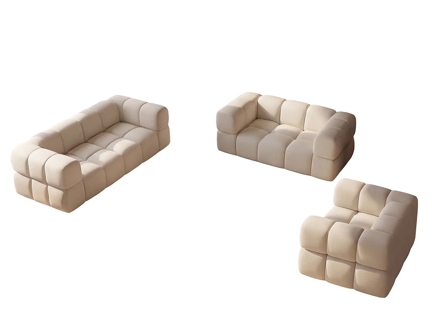 Sofagarnitur, Set 3+2+1, Veloursstoff Bluvel, Creme, AVERRO 3+2+1