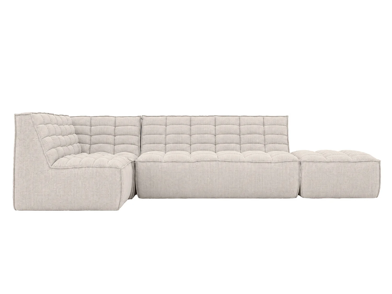 Canapé d’angle modulable en L avec pouf, tissu peluche Pop, beige, gauche, LAZY L avec pouf