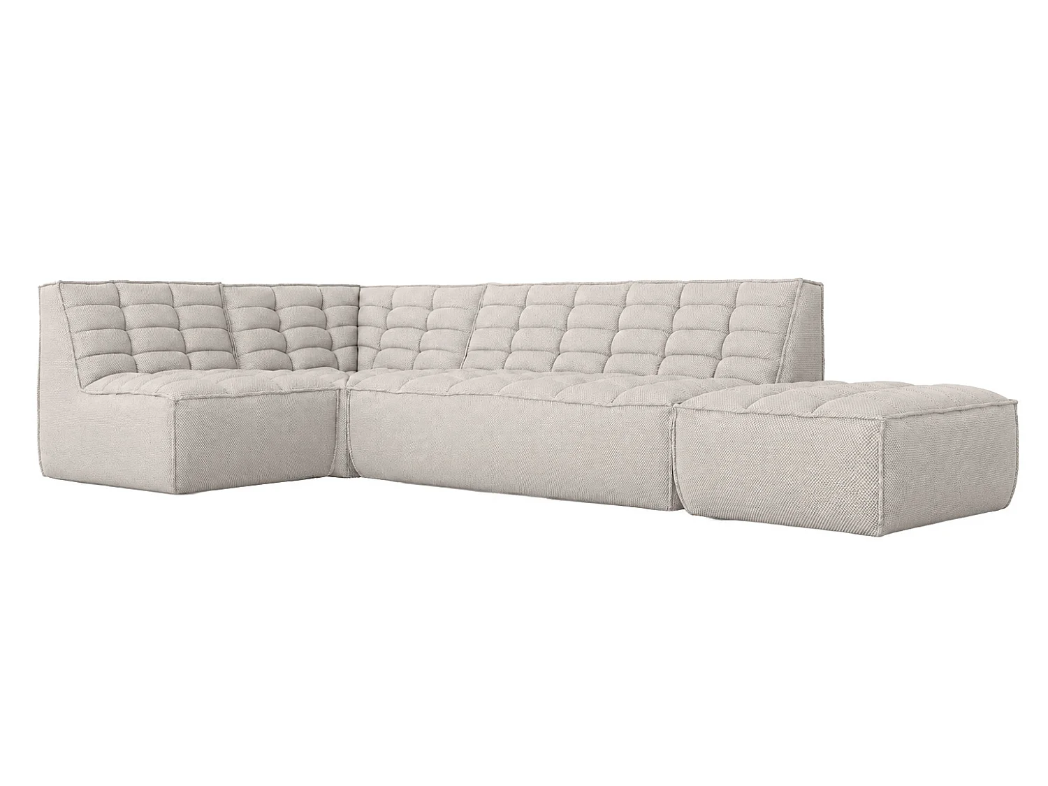 Canapé d’angle modulable en L avec pouf, tissu peluche Pop, beige, gauche, LAZY L avec pouf