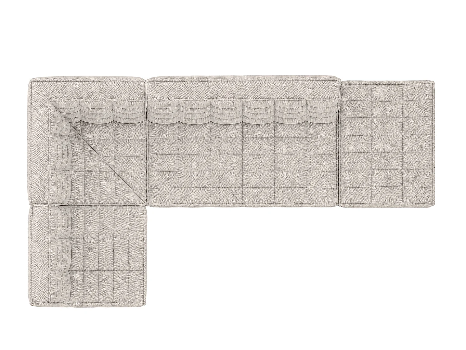 Canapé d’angle modulable en L avec pouf, tissu peluche Pop, beige, gauche, LAZY L avec pouf