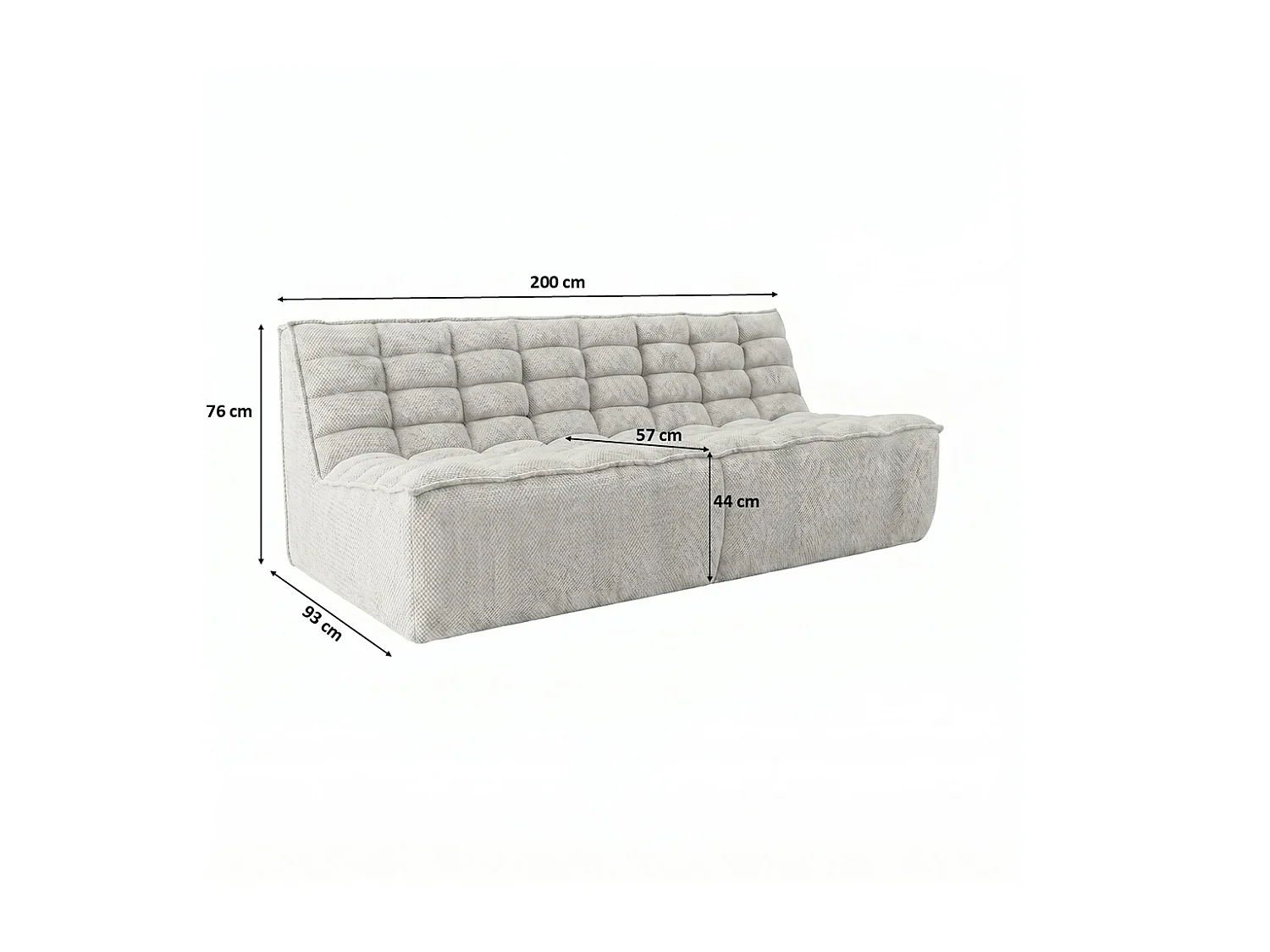 Canapé 3 places modulable, tissu peluche Pop, blanc glacé, LAZY