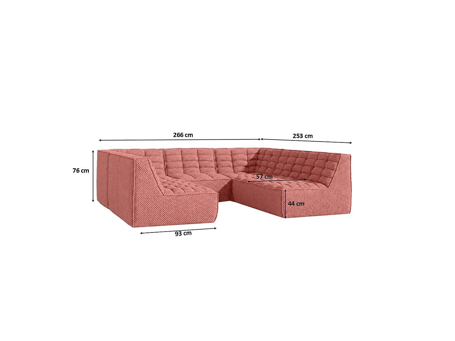 Canapé d’angle modulable Corner en U, tissu peluche Pop, rose, LAZY U CORNER