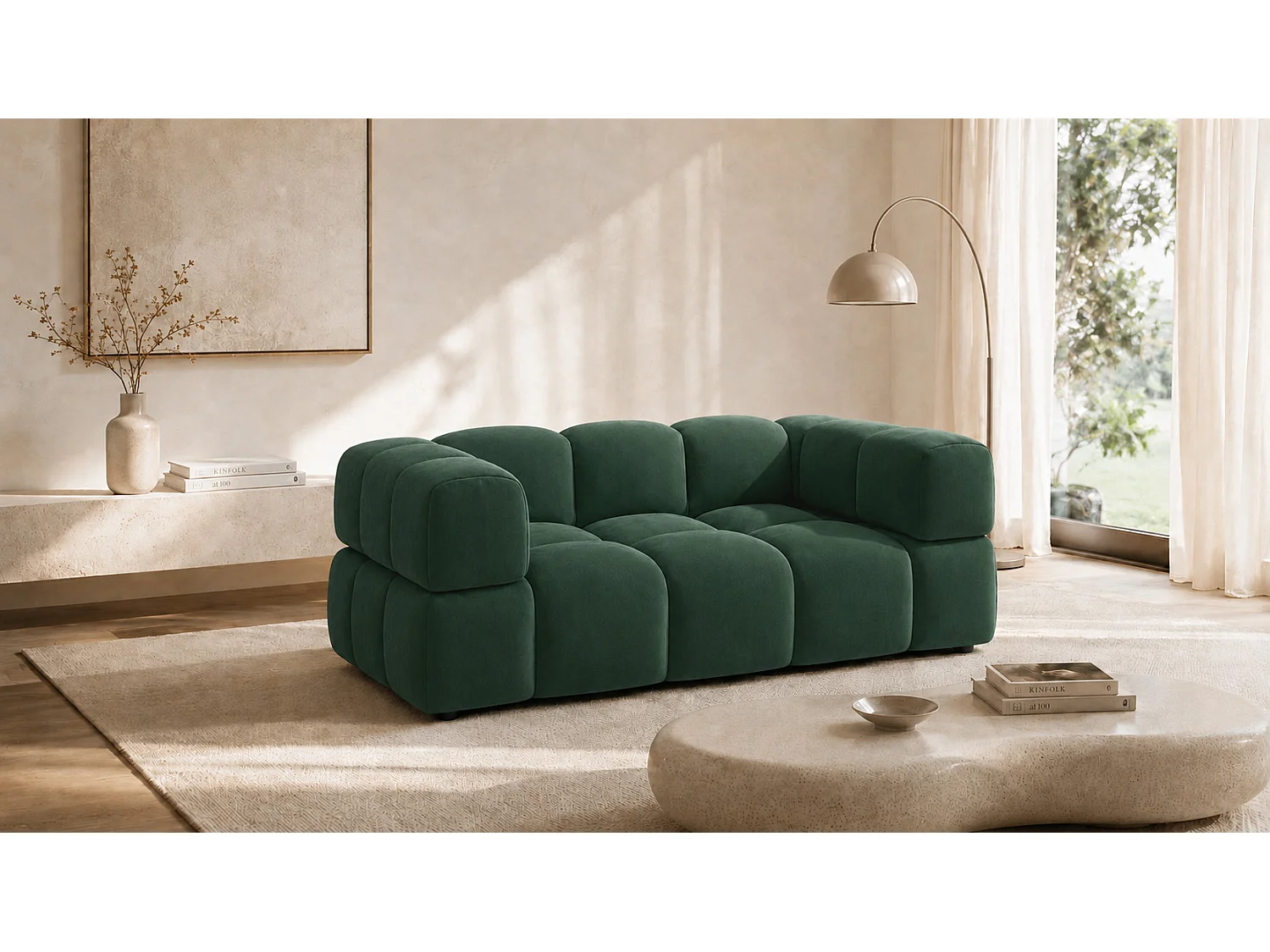 2-zitsbank, bank, veloursstof Bluvel, groen, Averro