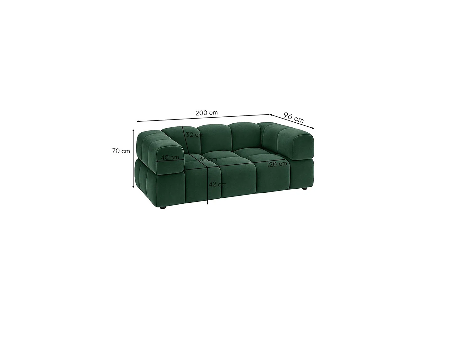2-zitsbank, bank, veloursstof Bluvel, groen, Averro