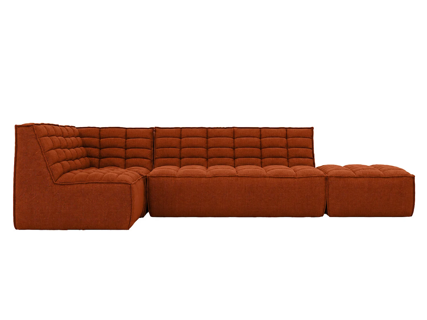Canapé d’angle modulable en L avec pouf, tissu peluche Pop, cuivre, gauche, LAZY L avec pouf