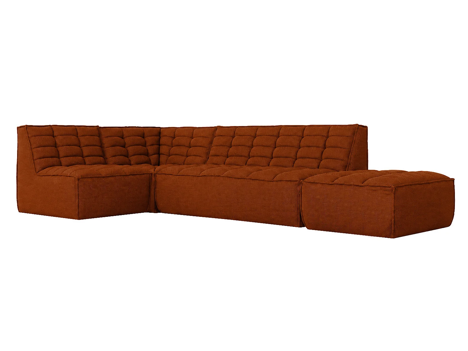 Canapé d’angle modulable en L avec pouf, tissu peluche Pop, cuivre, gauche, LAZY L avec pouf