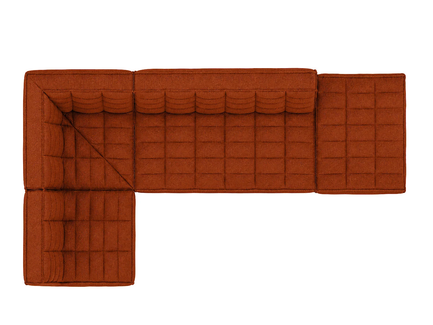 Canapé d’angle modulable en L avec pouf, tissu peluche Pop, cuivre, gauche, LAZY L avec pouf