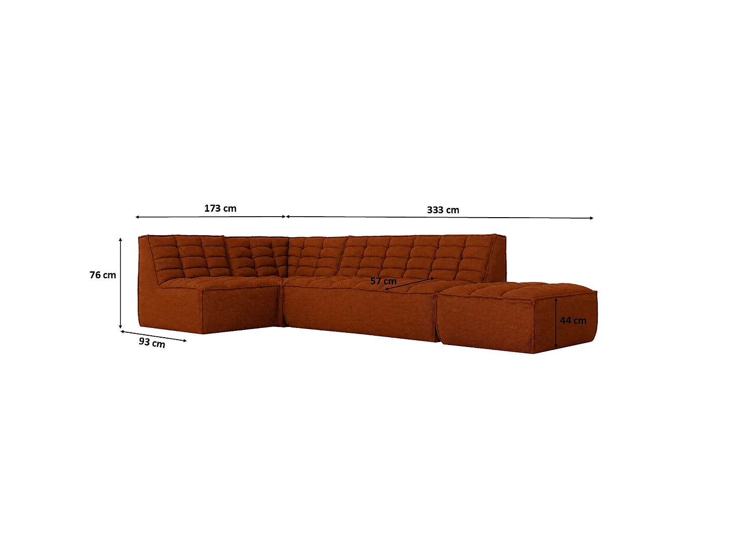 Canapé d’angle modulable en L avec pouf, tissu peluche Pop, cuivre, gauche, LAZY L avec pouf