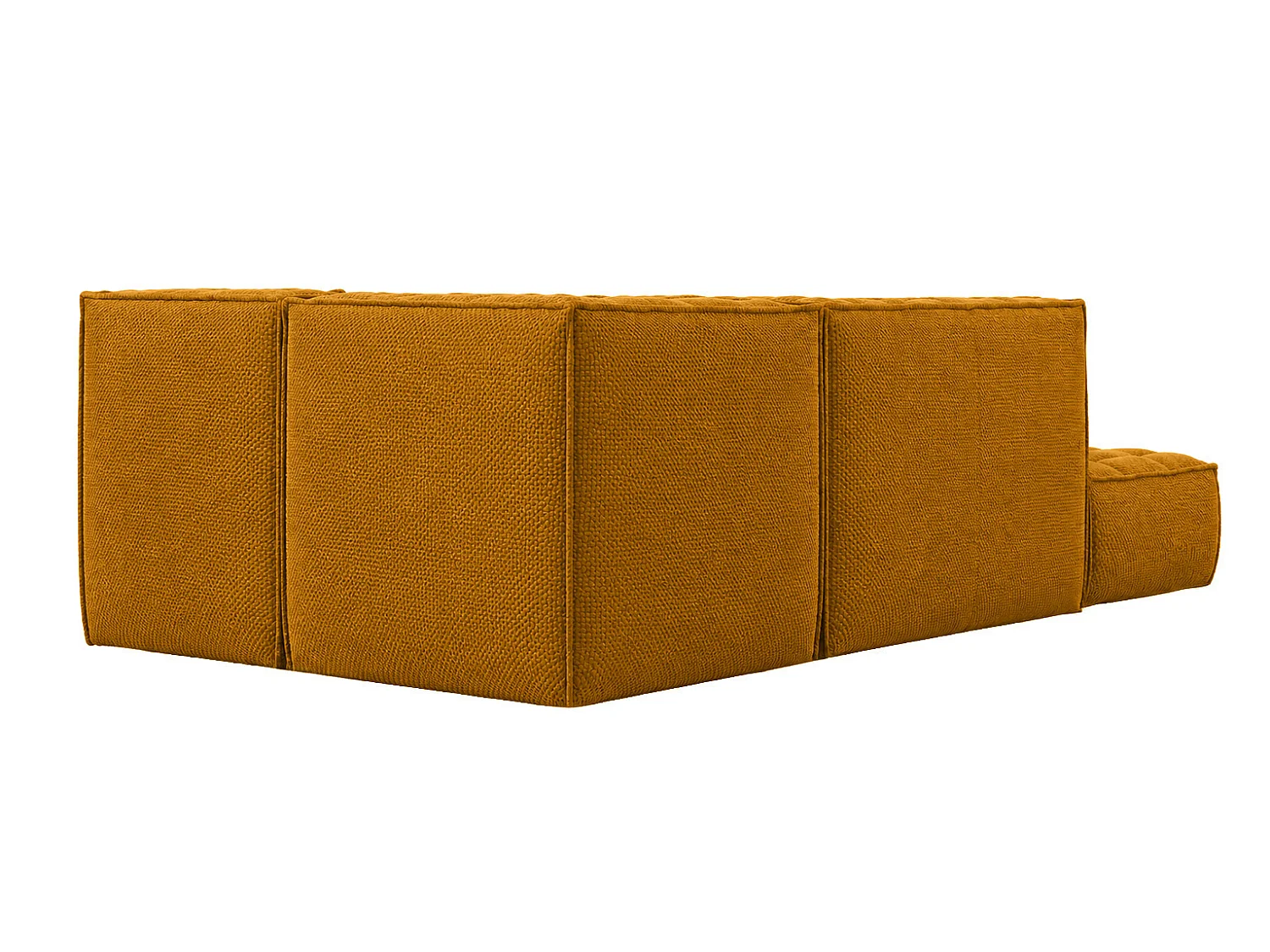 Canapé d’angle modulable en L avec pouf, tissu peluche Pop, moutarde, gauche, LAZY L avec pouf