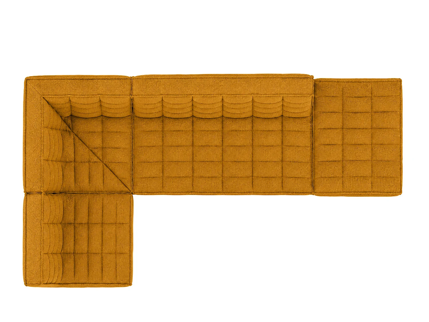 Canapé d’angle modulable en L avec pouf, tissu peluche Pop, moutarde, gauche, LAZY L avec pouf