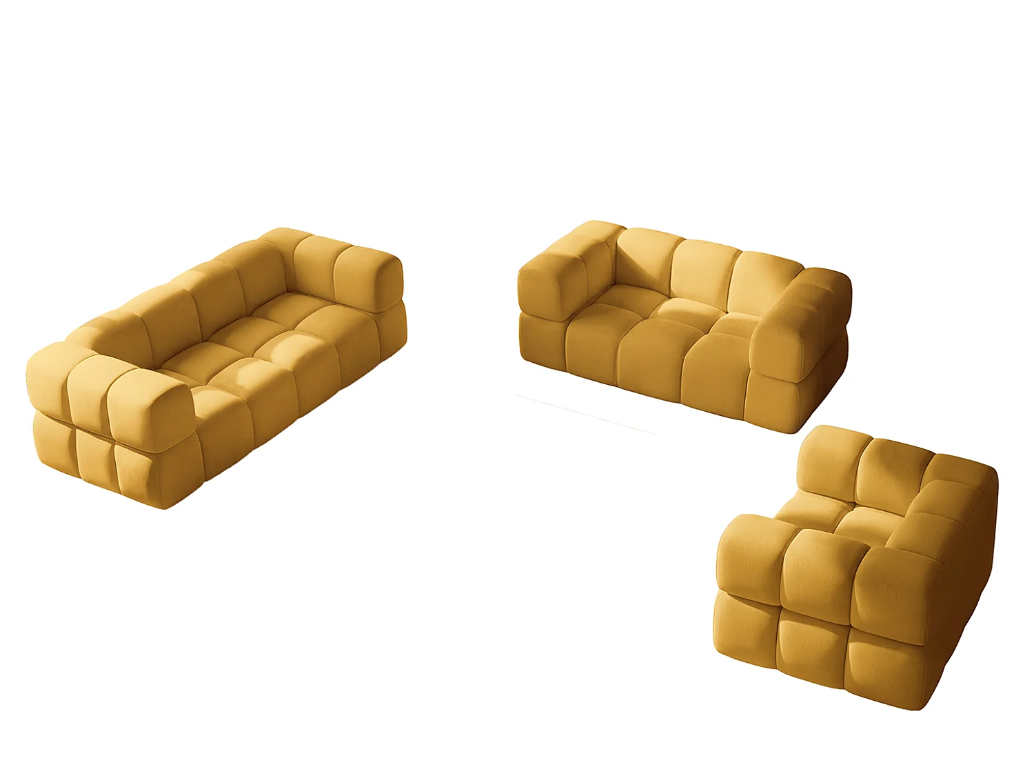 Sofagarnitur, Set 3+2+1, Veloursstoff Bluvel, Golden, AVERRO 3+2+1