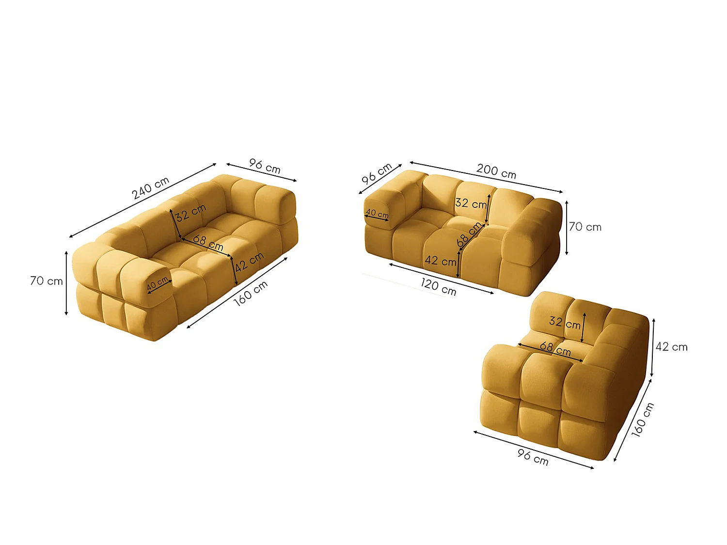Sofagarnitur, Set 3+2+1, Veloursstoff Bluvel, Golden, AVERRO 3+2+1