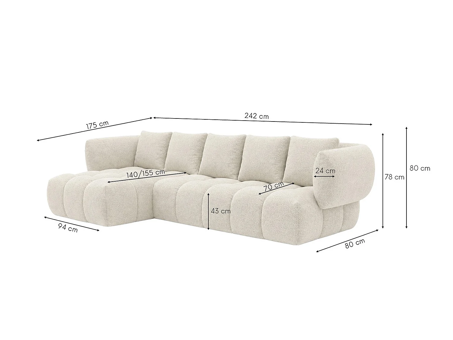 Canapé d’angle en L, tissu chenille Puente, écru, gauche, SEVIO L
