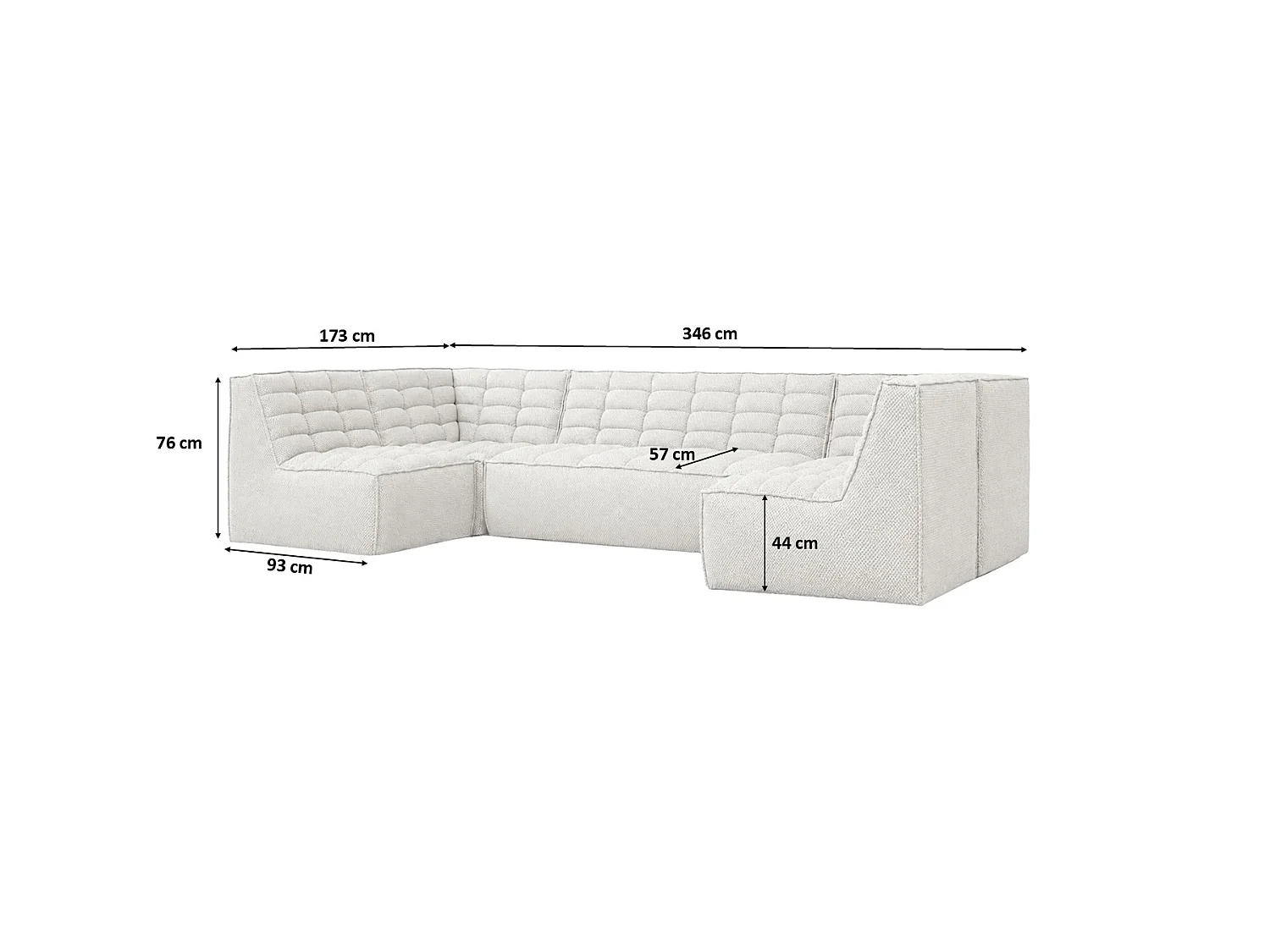 Canapé d’angle modulable en U, tissu peluche Pop, blanc glacé, LAZY U