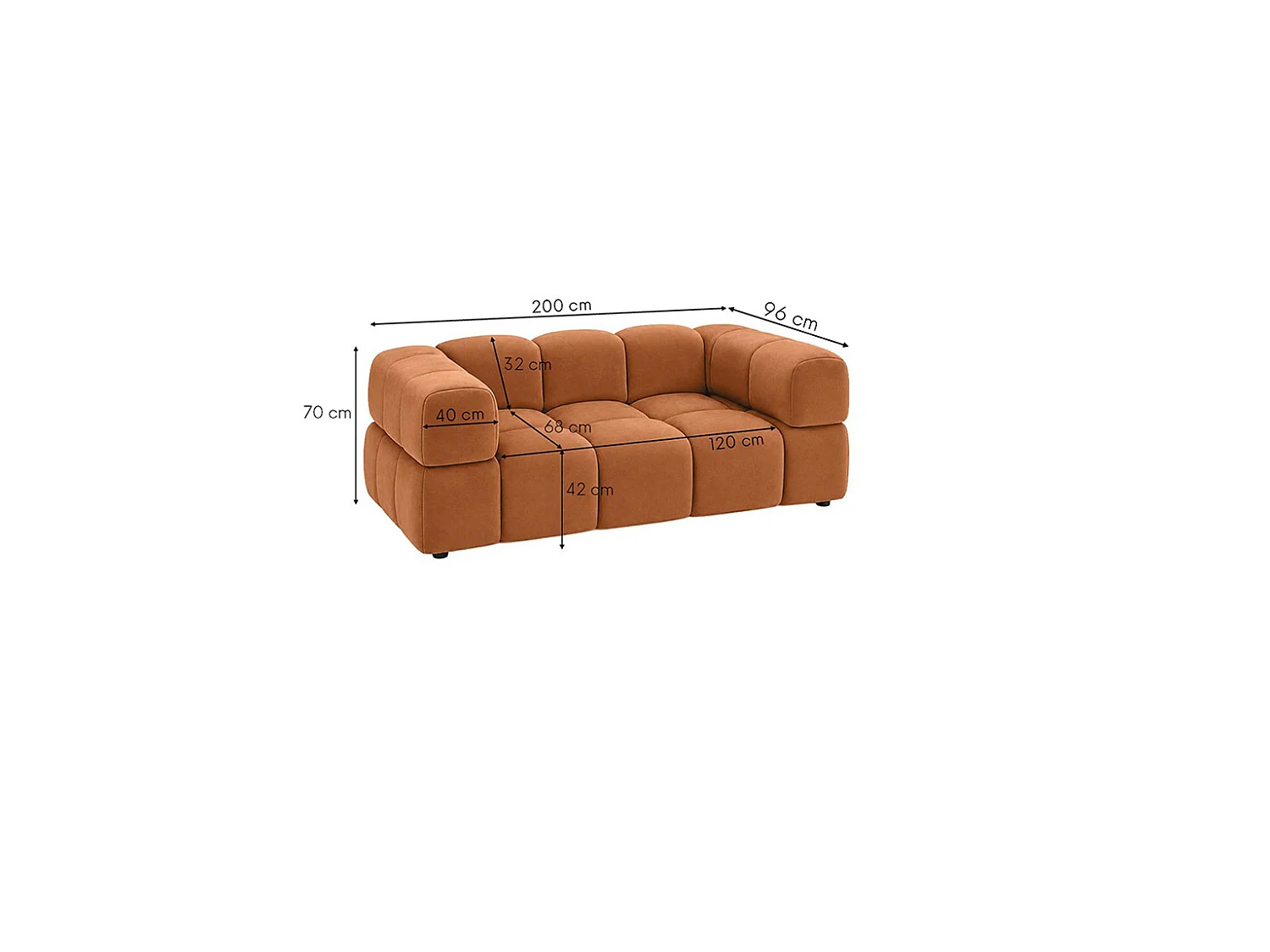 2-zitsbank, bank, veloursstof Bluvel, kaneelkleur, Averro
