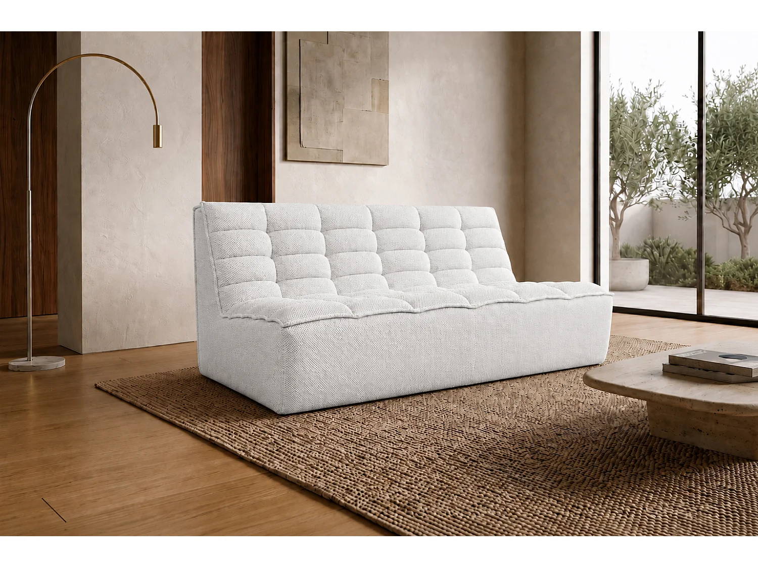 Canapé 2 places modulaire, tissu peluche Pop, ice, LAZY