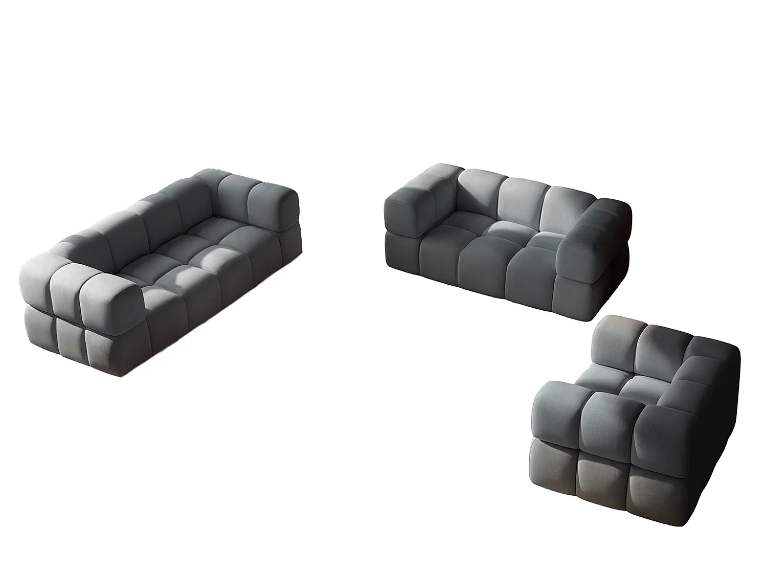 Sofagarnitur, Set 3+2+1, Veloursstoff Bluvel, Blaugrau, AVERRO 3+2+1