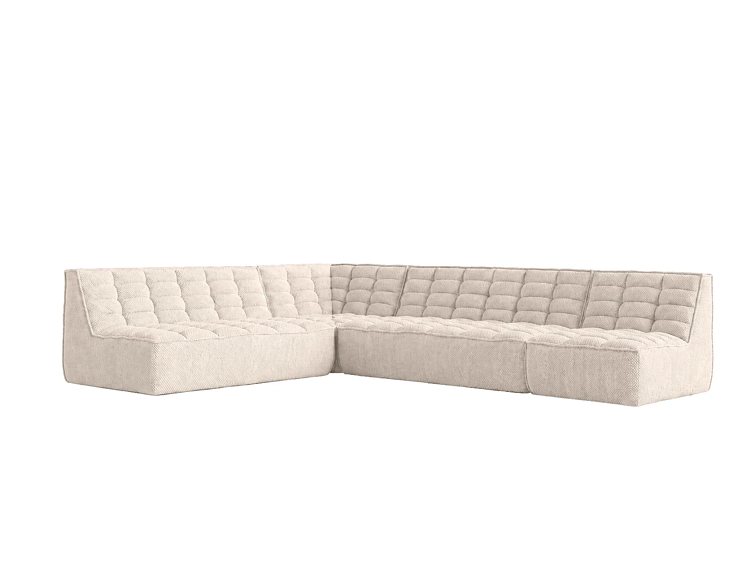 Canapé d’angle modulable en L, tissu peluche Pop, crème, droite, LAZY L