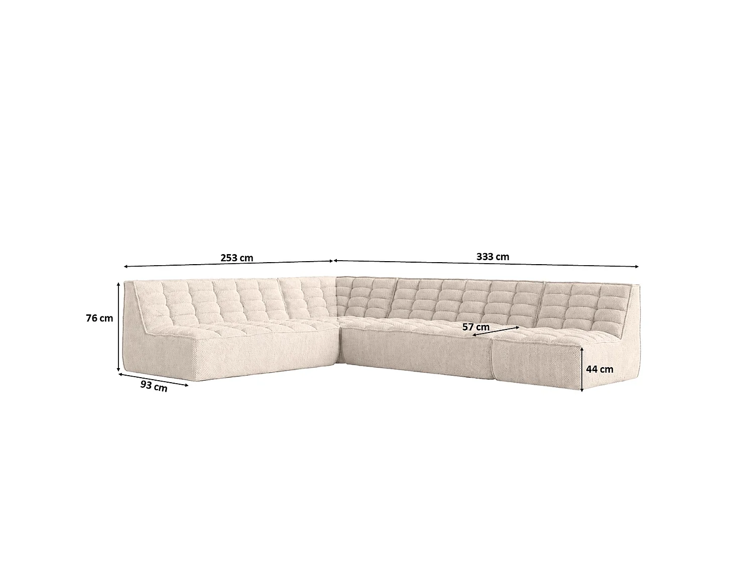 Canapé d’angle modulable en L, tissu peluche Pop, crème, droite, LAZY L