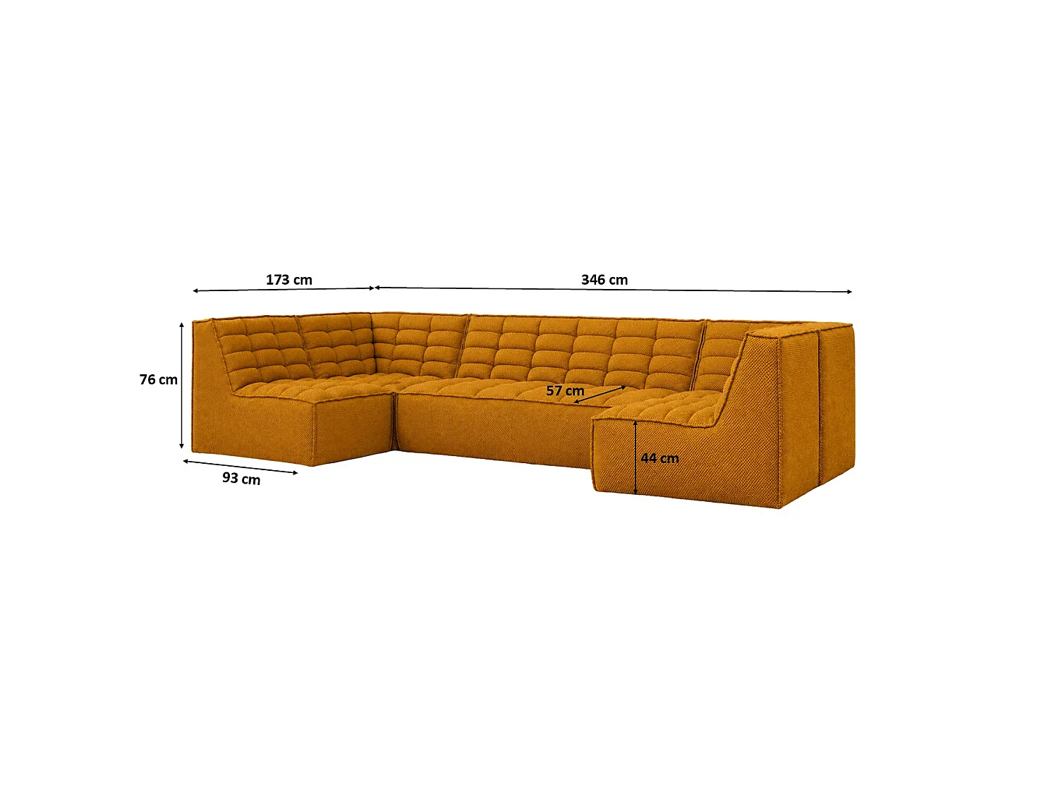 Canapé d’angle modulable en U, tissu peluche Pop, moutarde, LAZY U
