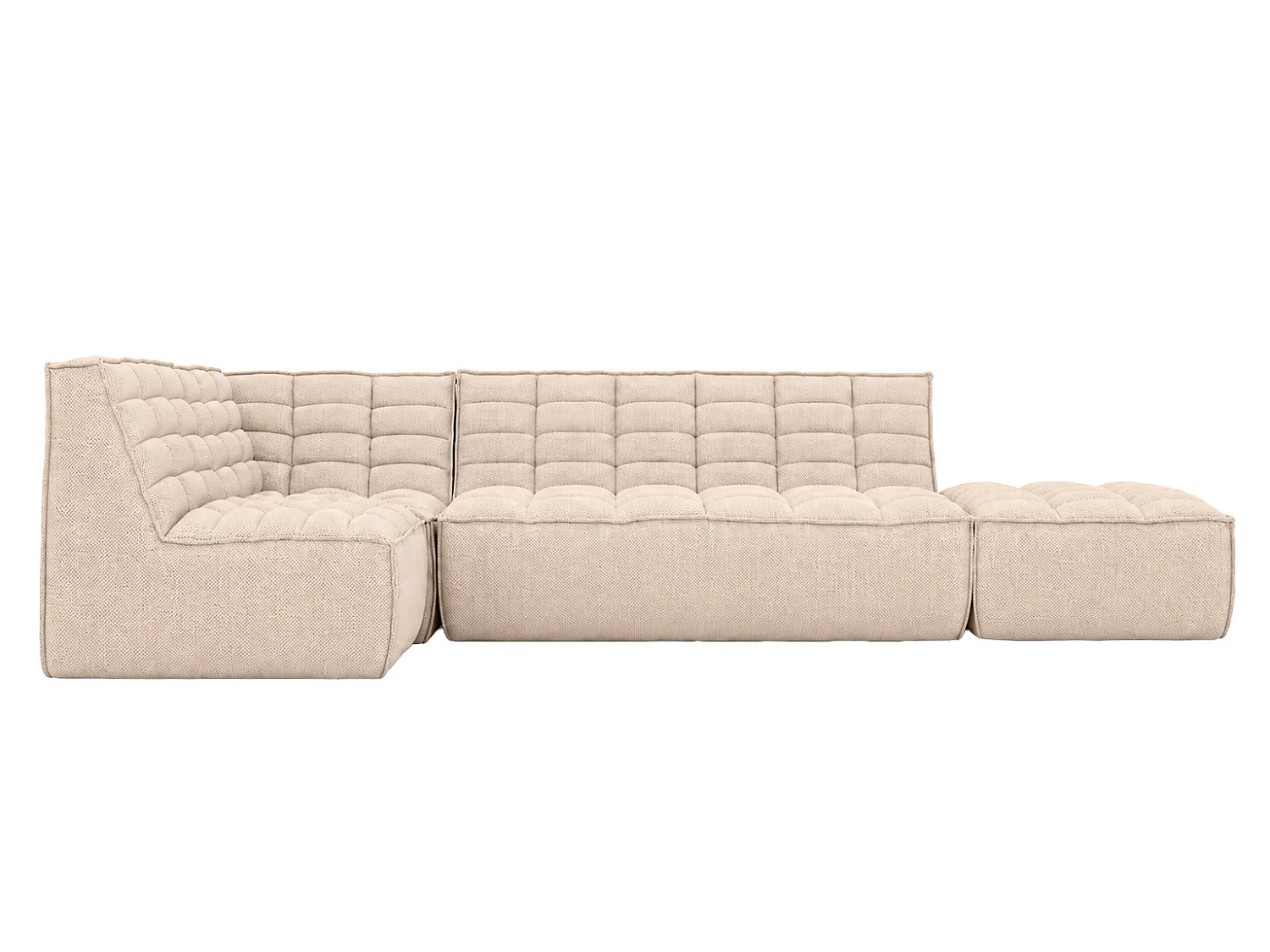 Canapé d’angle modulable en L avec pouf, tissu peluche Pop, crème, gauche, LAZY L avec pouf