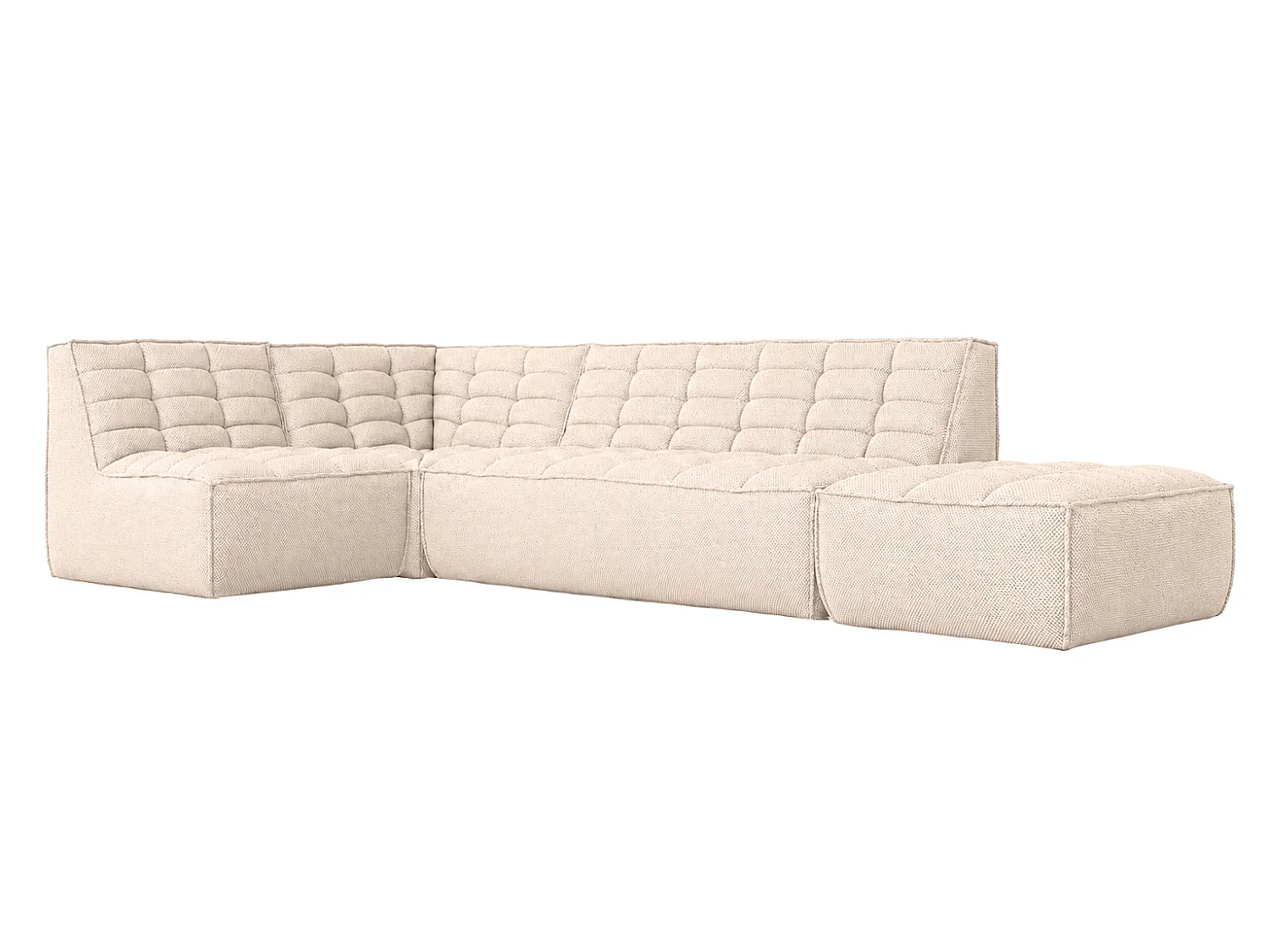 Canapé d’angle modulable en L avec pouf, tissu peluche Pop, crème, gauche, LAZY L avec pouf