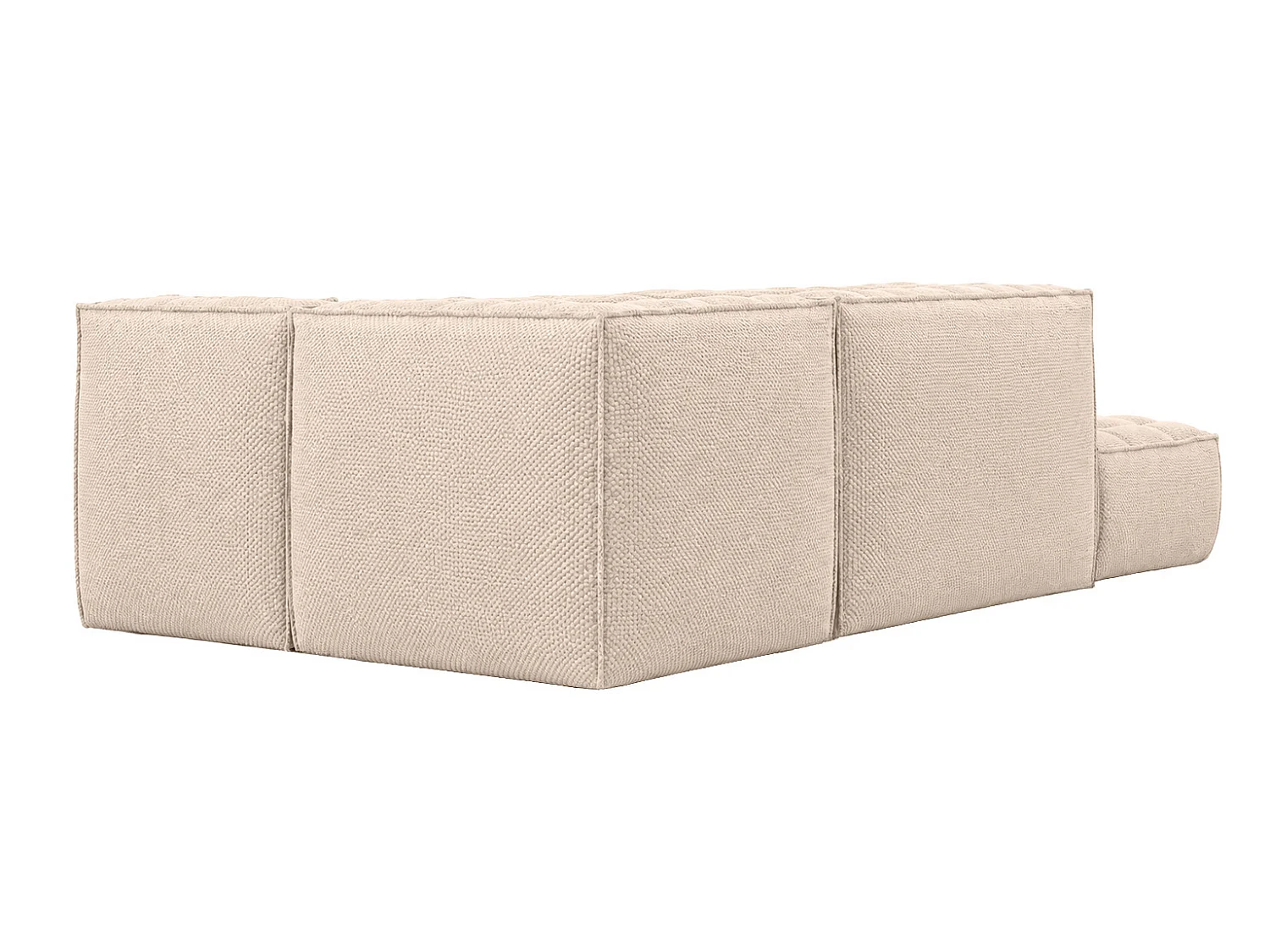 Canapé d’angle modulable en L avec pouf, tissu peluche Pop, crème, gauche, LAZY L avec pouf