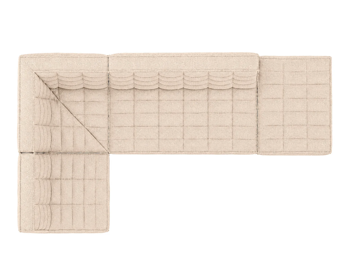 Canapé d’angle modulable en L avec pouf, tissu peluche Pop, crème, gauche, LAZY L avec pouf