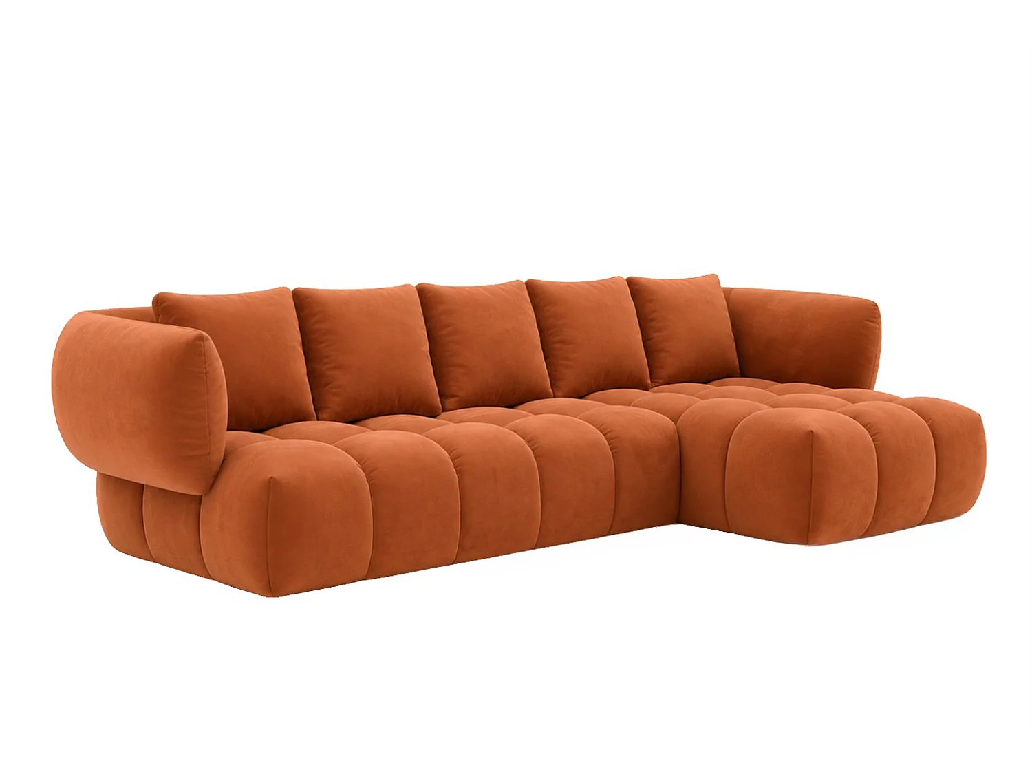 Divano angolare a L, tessuto velluto Bluvel, color cannella, destra, SEVIO L