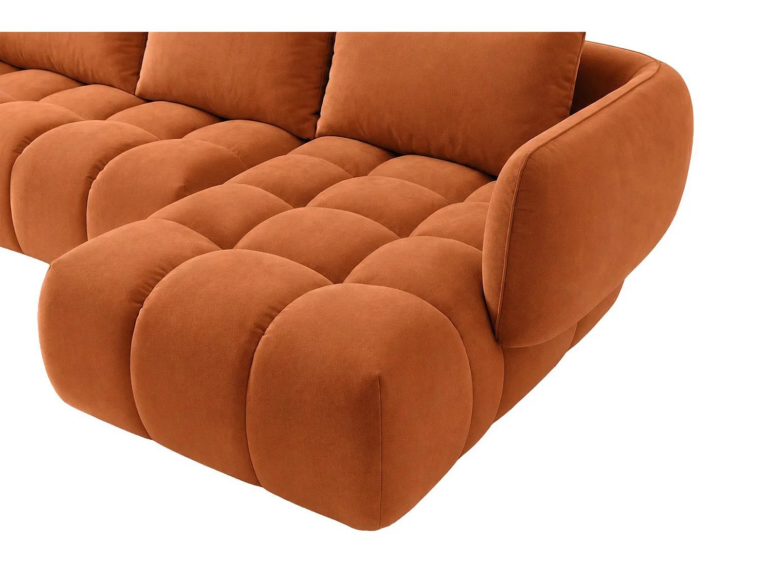 Divano angolare a L, tessuto velluto Bluvel, color cannella, destra, SEVIO L