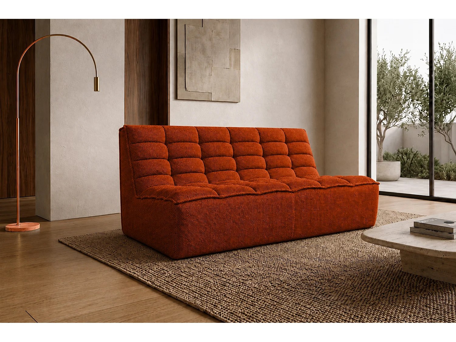 Canapé 2 places modulaire, tissu peluche Pop, cuivre, LAZY