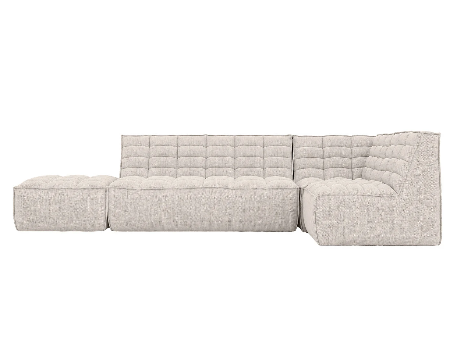 Canapé d’angle modulable en L avec pouf, tissu peluche Pop, beige, droite, LAZY L avec pouf