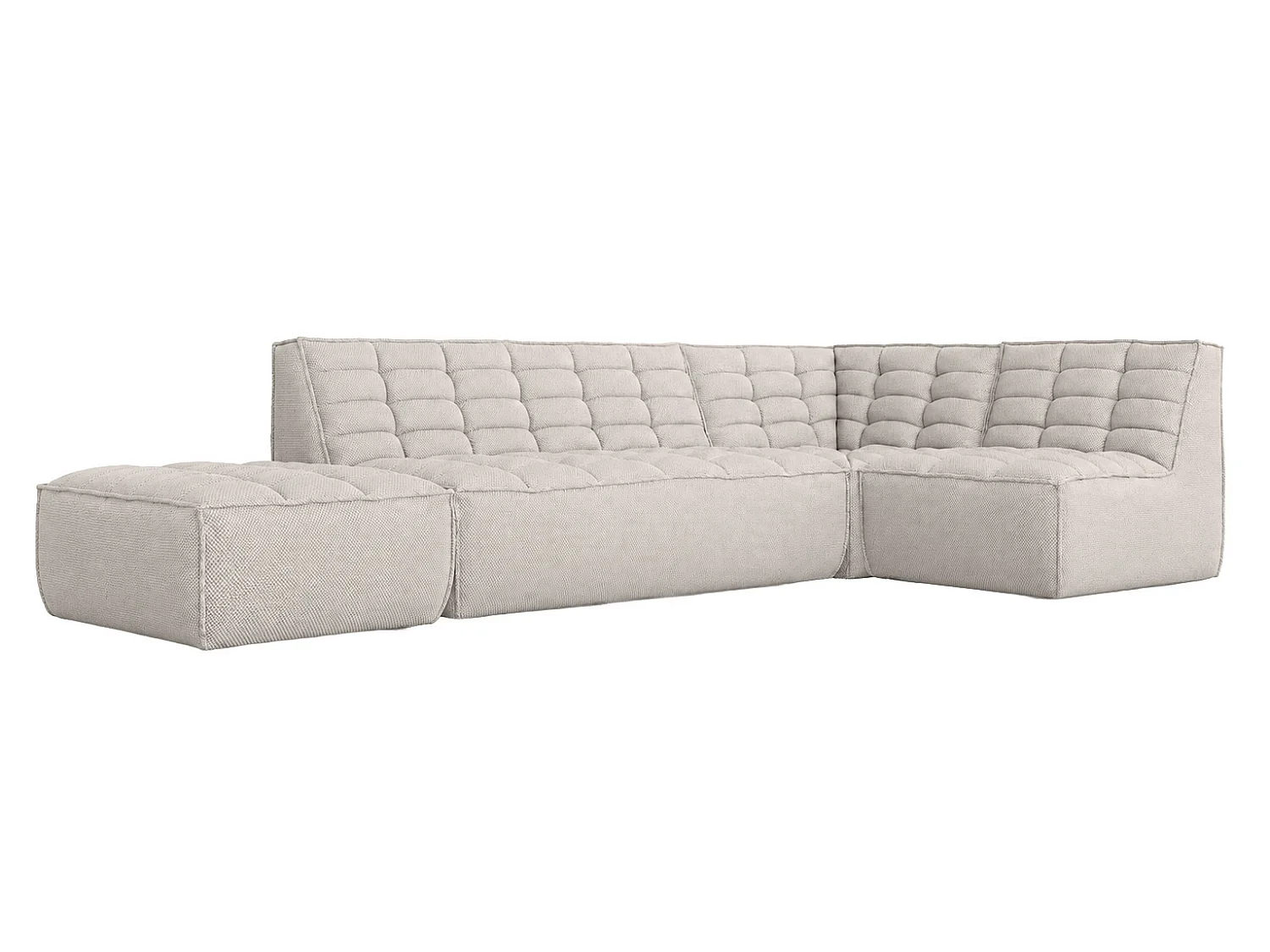 Canapé d’angle modulable en L avec pouf, tissu peluche Pop, beige, droite, LAZY L avec pouf