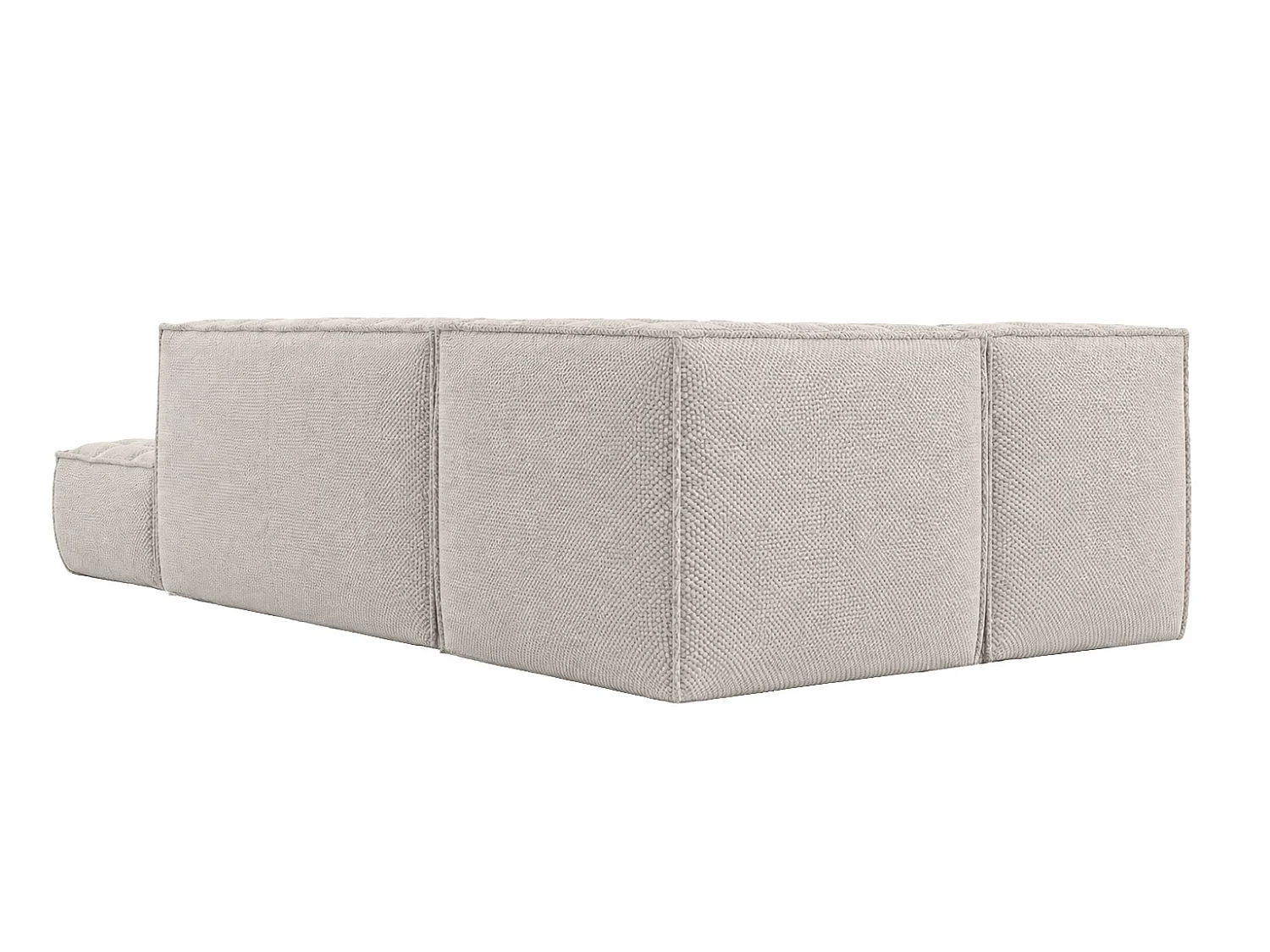 Canapé d’angle modulable en L avec pouf, tissu peluche Pop, beige, droite, LAZY L avec pouf