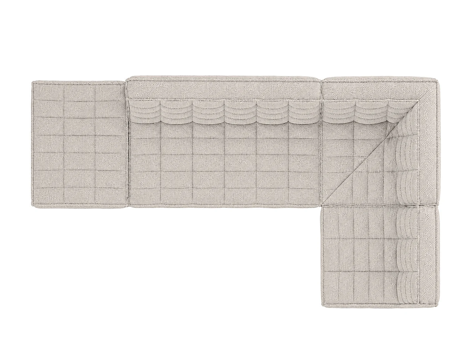 Canapé d’angle modulable en L avec pouf, tissu peluche Pop, beige, droite, LAZY L avec pouf